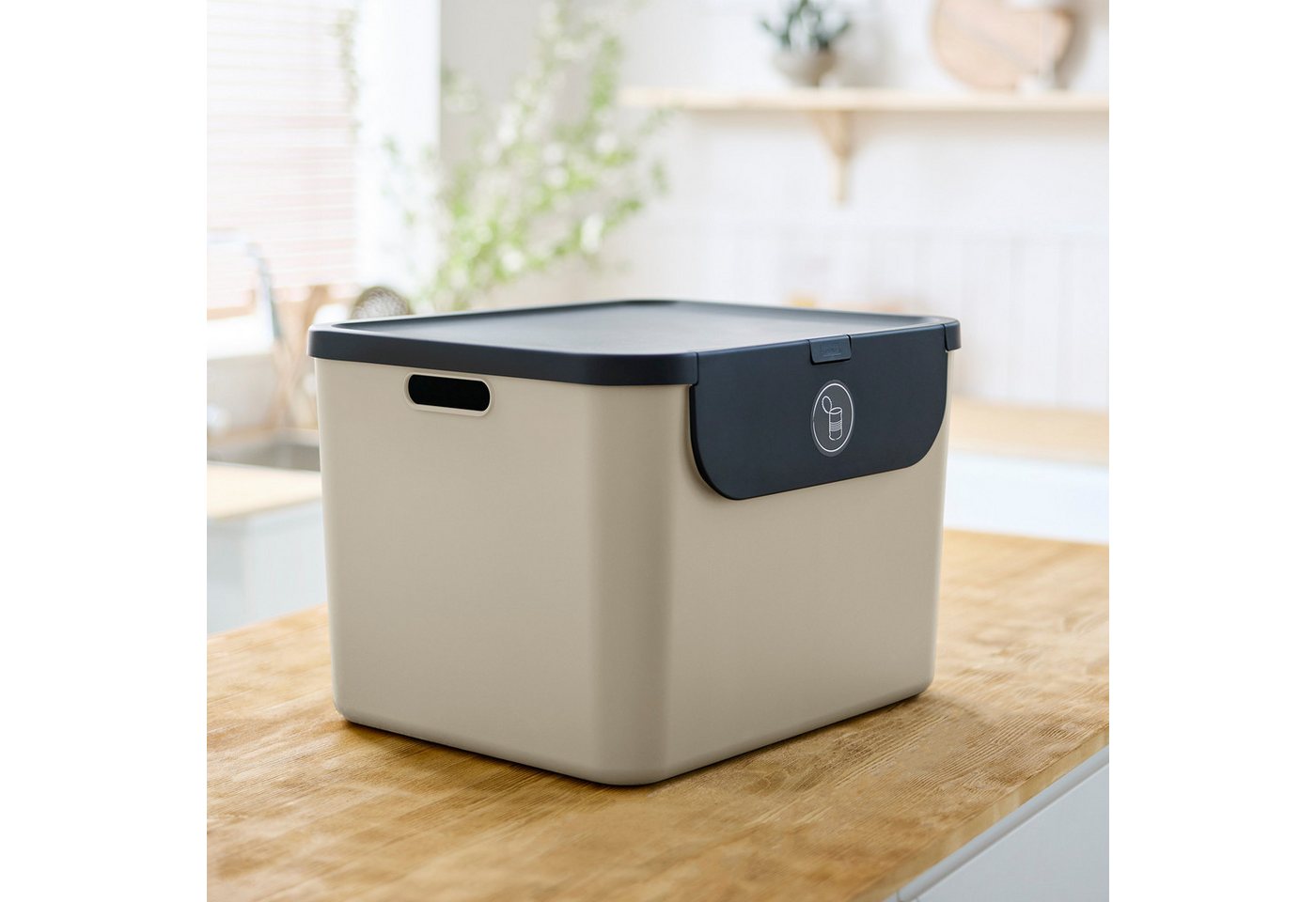 ROTHO Mülltrennsystem Albula Mülleimer 55l mit Frontklappe für die Küche – Recycling System, Behälter ideal für Mülltrennung & Recycling – Bild 2 von 5