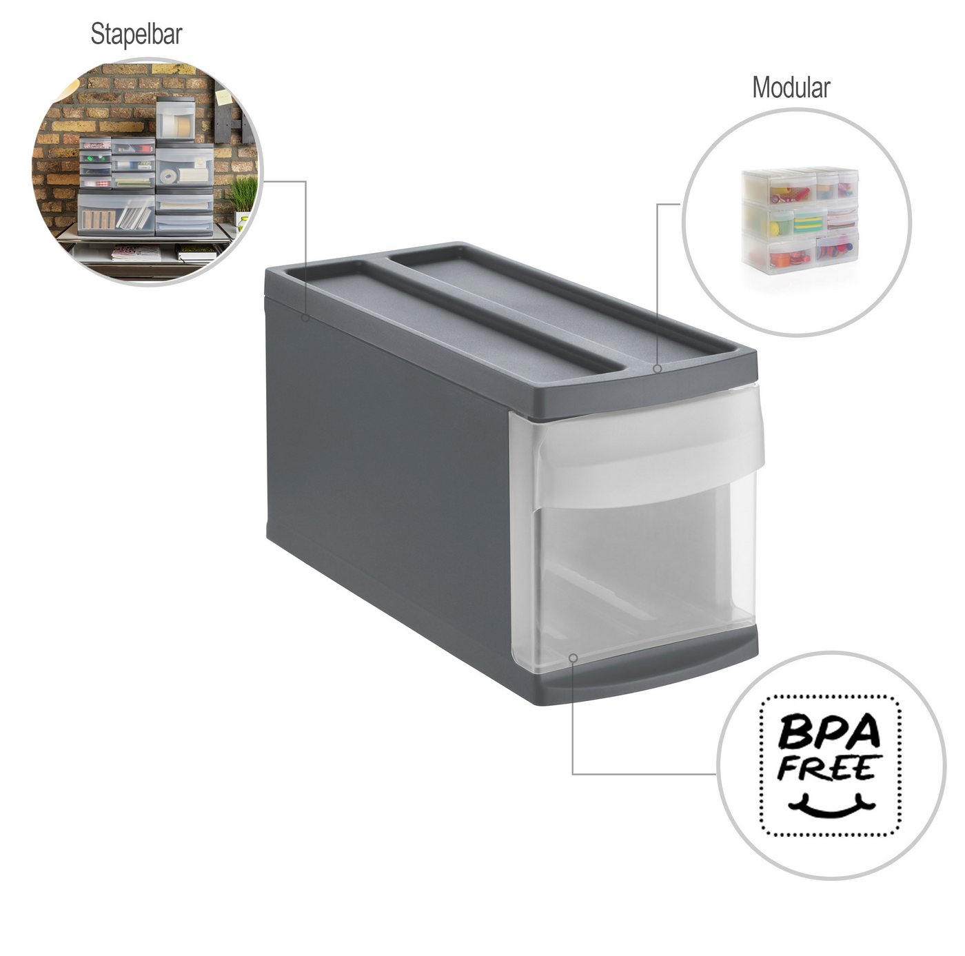 ROTHO Schubladenbox Systemix Schubladenbox mit 7l Schub, Kunststoff (PP) – Bild 4 von 5
