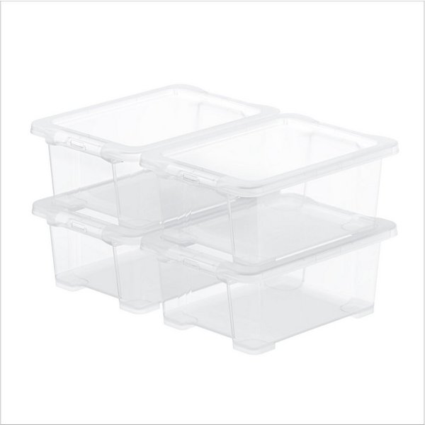 ROTHO Stapelbox 4er-Set CORE BASIC 11L stapelbar transparente Box mit Deckel (Sichtboxen-Set, 4er-Set), Sortierbox ideal für Büroartikel, Spielzeug und Zubehör