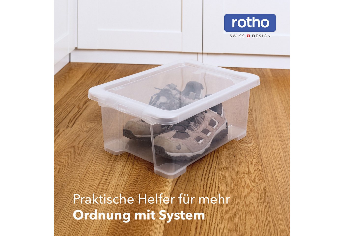 ROTHO Stapelbox 4er-Set CORE BASIC 11L stapelbar transparente Box mit Deckel (Sichtboxen-Set, 4er-Set), Sortierbox ideal für Büroartikel, Spielzeug und Zubehör – Bild 2 von 5