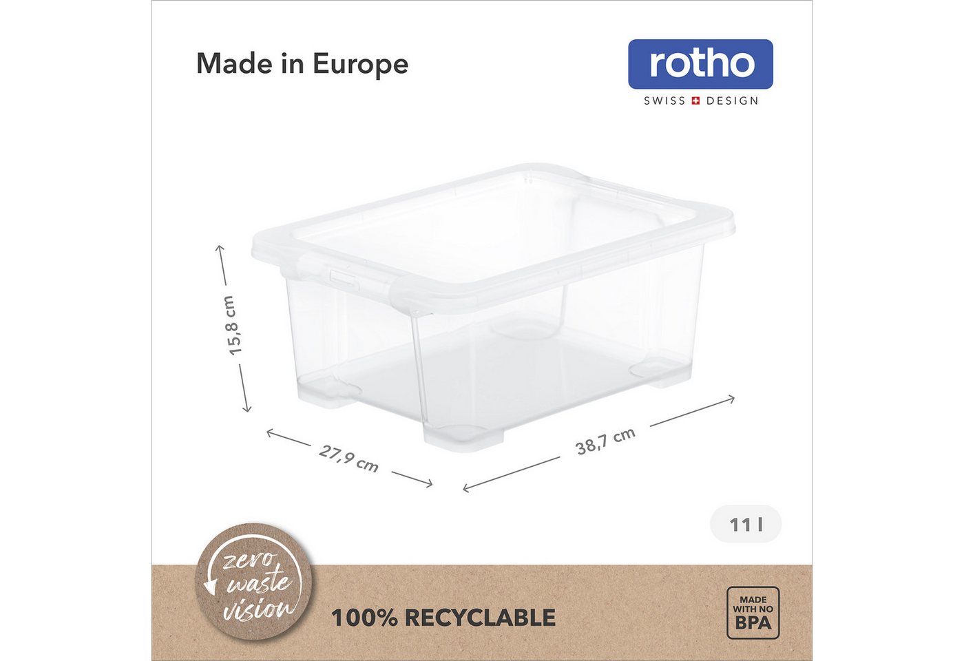 ROTHO Stapelbox 4er-Set CORE BASIC 11L stapelbar transparente Box mit Deckel (Sichtboxen-Set, 4er-Set), Sortierbox ideal für Büroartikel, Spielzeug und Zubehör – Bild 3 von 5