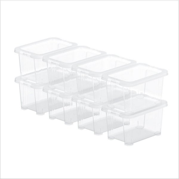 ROTHO Stapelbox 8er-Set CORE BASIC 1.2L stapelbar transparente Box mit Deckel (Sichtboxen-Set, 8er-Set), Mini Sortierbox ideal für Schrauben, Bürobedarf und Kle