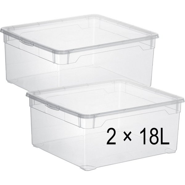 ROTHO Stapelbox Clear 18 l durchsichtige stapelbare Aufbewahrungsbox (2 St)