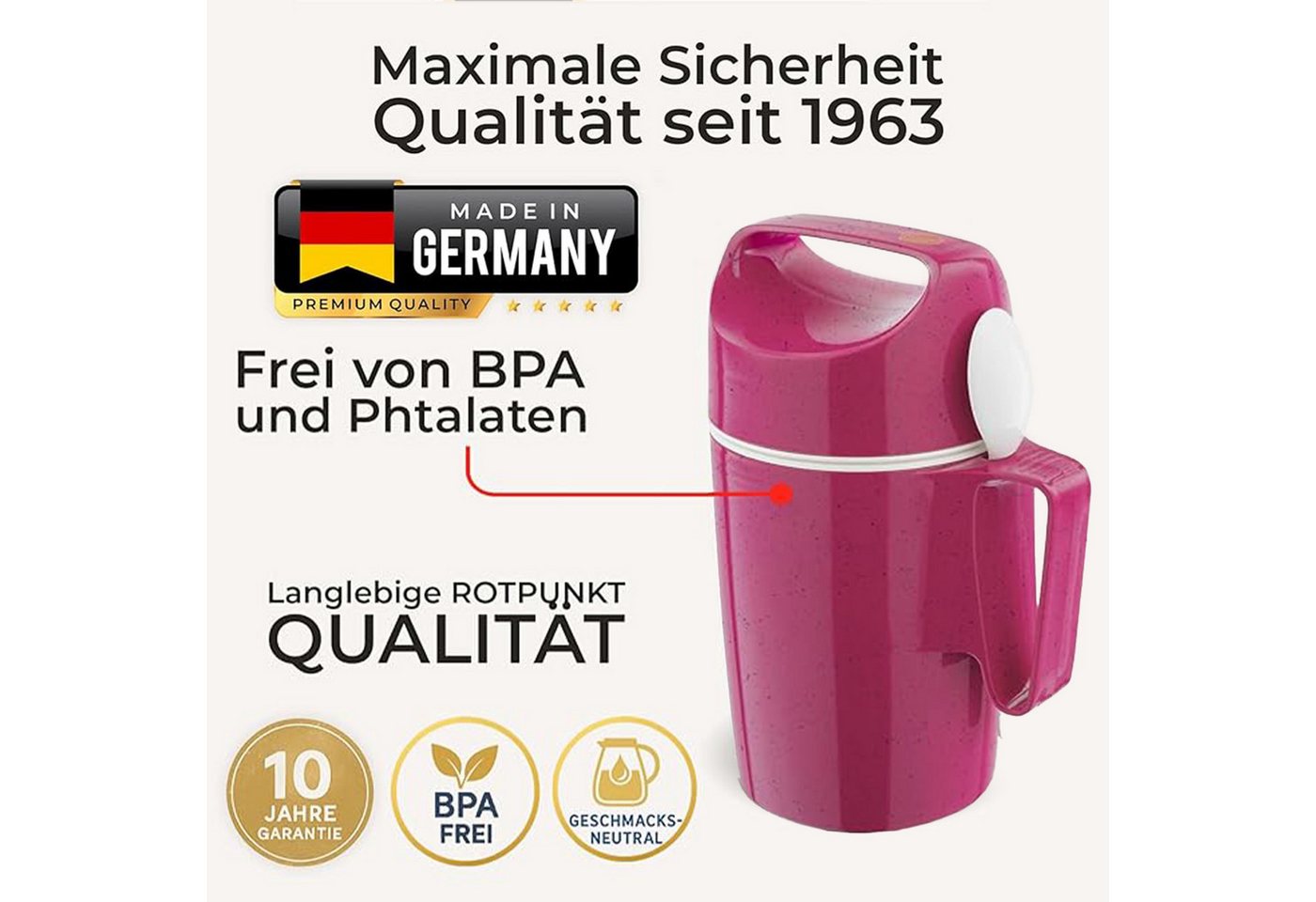 ROTPUNKT Isolierkanne DIRK 850, Thermobehälter Glaseinsatz, 0.85 l, isolierend, BPA-frei, phthalatfrei, inklusive Löffel – Bild 2 von 5