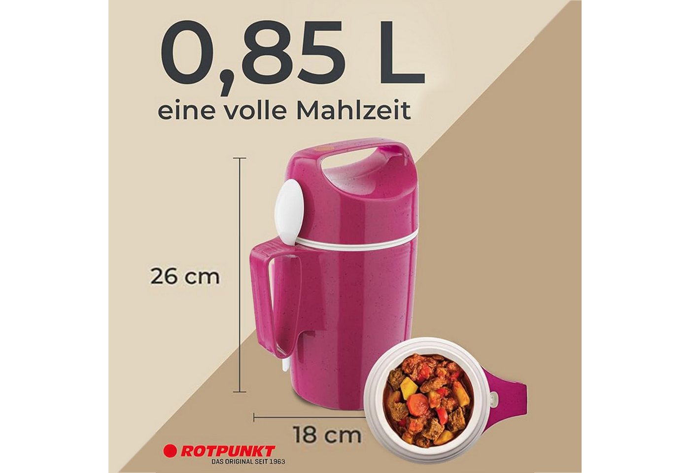 ROTPUNKT Isolierkanne DIRK 850, Thermobehälter Glaseinsatz, 0.85 l, isolierend, BPA-frei, phthalatfrei, inklusive Löffel – Bild 4 von 5