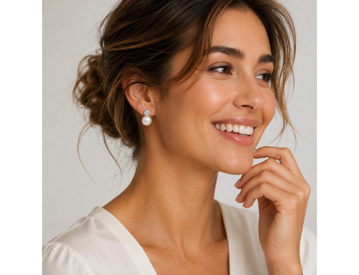 ROUGEMONT Perlenohrringe Edle Süßwasser Perlen Ohrstecker Zirkonia 925 Sterling Silber, Echtschmuck – Bild 5 von 5