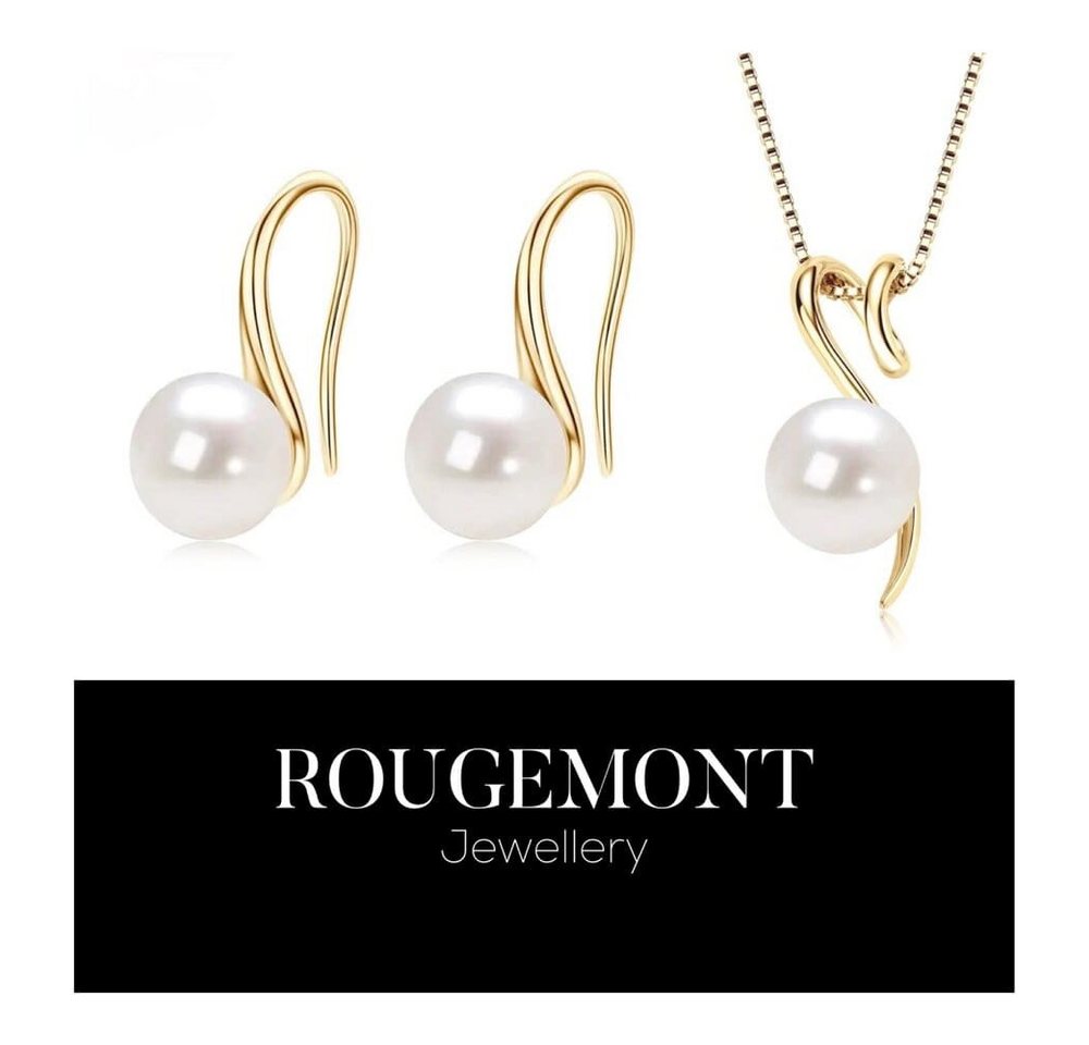 ROUGEMONT Perlenohrringe Elegant geschwungene Damen Perlen Ohrringe 925 sterling Silber Gold, 925 Sterling Silber – Bild 3 von 5