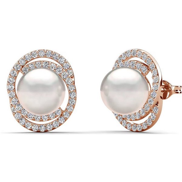 ROUGEMONT Perlenohrringe Extravagante Damen Perlen Ohrstecker mit Zirkonia Besatz 8mm, Hypoallergen für empfindliche Haut