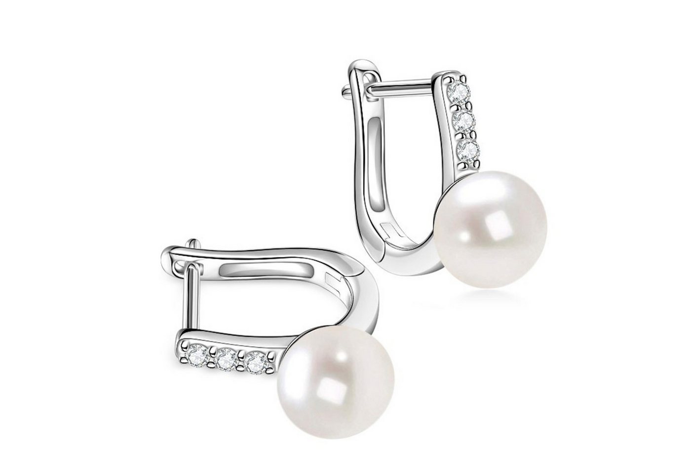 ROUGEMONT Perlenohrringe Extravagante Moissanit Perlen Creolen Ohrringe 925 Sterling Silber, Echtschmuck mit Echtheitszertifikat – Bild 4 von 5