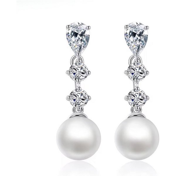 ROUGEMONT Perlenohrringe Funkelnde Damen Perlen Ohrhänger mit Zirkonia 925 Sterling Silber