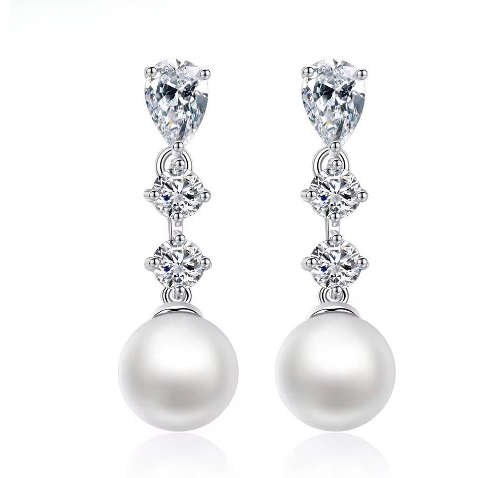 ROUGEMONT Perlenohrringe Funkelnde Damen Perlen Ohrhänger mit Zirkonia 925 Sterling Silber – Bild 2 von 5