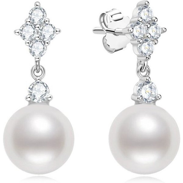 ROUGEMONT Perlenohrringe Funkelnde Perlen Ohrhänger Perlen Ohrringe Brautschmuck 925 Silber, 925 sterling Silber