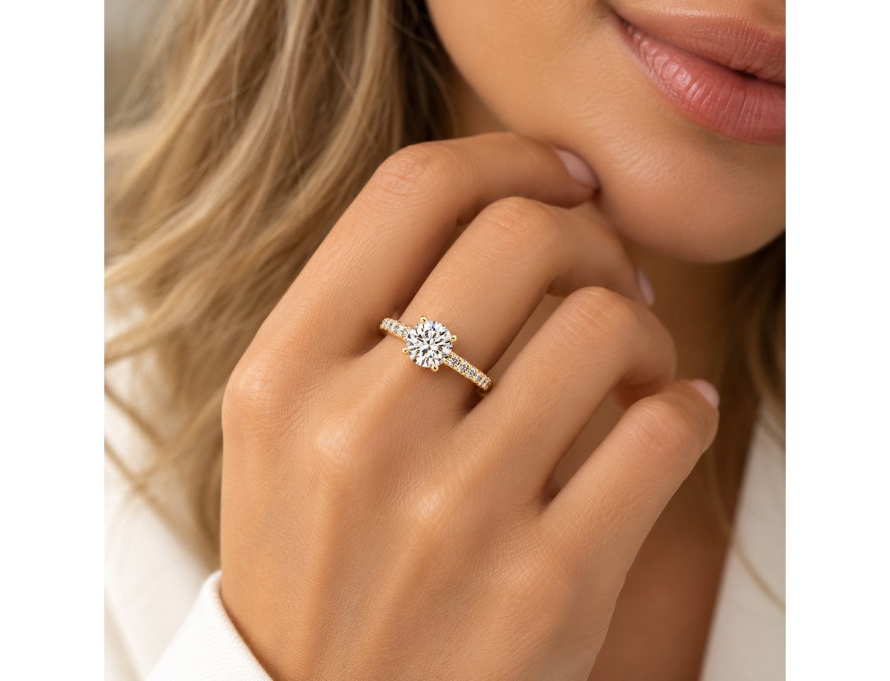 ROUGEMONT Silberring Funkelnder Damen Moissanit Verlobungsring mit Zertifikat 7mm 1,2ct, Echtschmuck – Bild 4 von 4