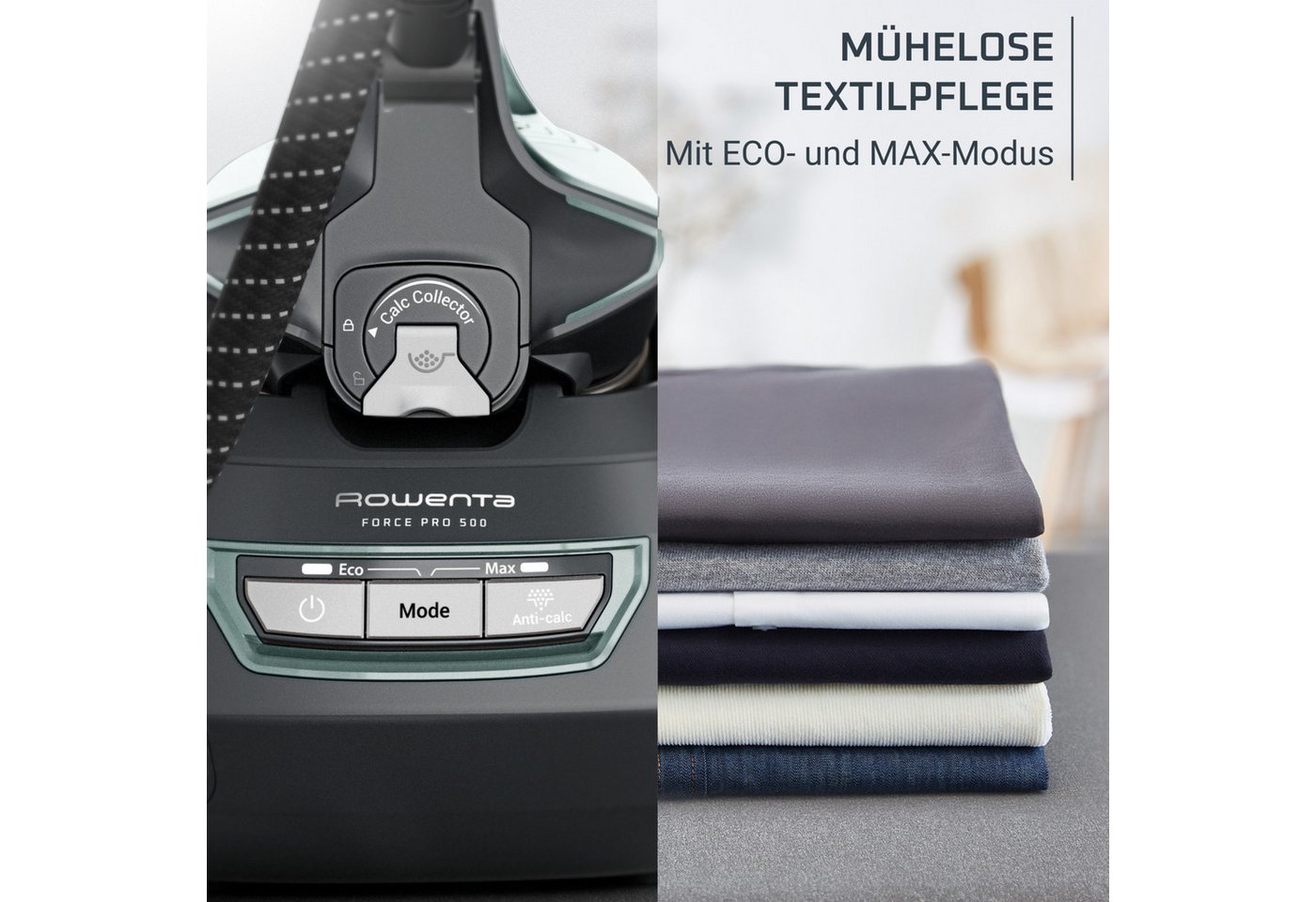 Rowenta Dampfbügelstation Force Pro 500, mühelose Textilpflege mit 2 Modi (MAX und ECO), 1800 ml Wassertank, sofortiger Dampf dank Quicksteam-Technologie, Kalk- – Bild 5 von 5