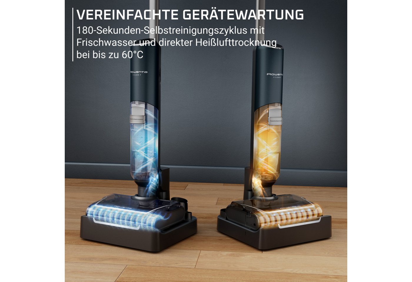 Rowenta Nass-Trocken-Sauger X-Clean 7, 60° Grad Heißluft-Trocknung, 180° Neigung, 250 W, beutellos, beutellos, selbstreinigend, Automatik Modus, für Hartböden,  – Bild 5 von 5