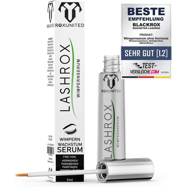 ROXUNITED Wimpernserum [Vergleichssieger 2026] LASHROX, Hormonfrei, Biotin & Koffein 5ml