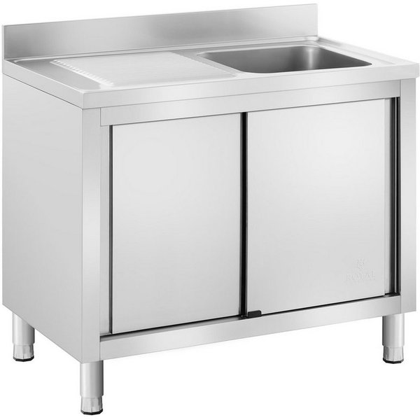 Royal Catering Edelstahlspüle 100 x 60 cm Spülenunterschrank Becken rechts 40 x 40 cm Aufkantung, 60/100 cm