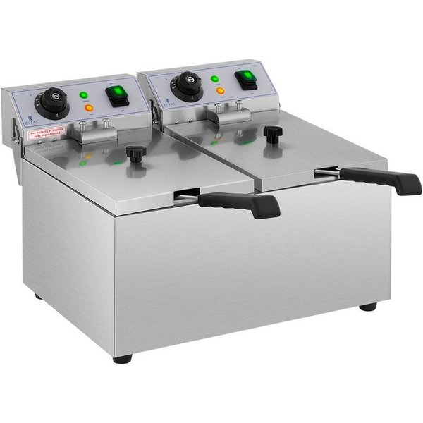 Royal Catering Fritteuse RCEF 08DB, 6400 W, 2 x 8 L Doppel Edelstahl Elektro Gastronomie
