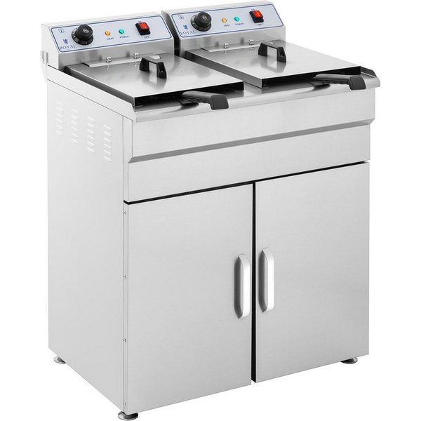 Royal Catering Fritteuse RCKF 16DSH, 12000 W, 2 x 16 L mit Unterschrank Doppel Kaltzone 400 V