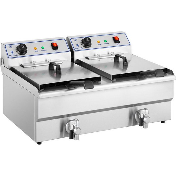 Royal Catering Fritteuse RCSF 16DTH, 12000 W, 2 x 16 L Doppel mit Ablasshahn Kaltzone 2 x 6000 W Profi Gastro 400 V
