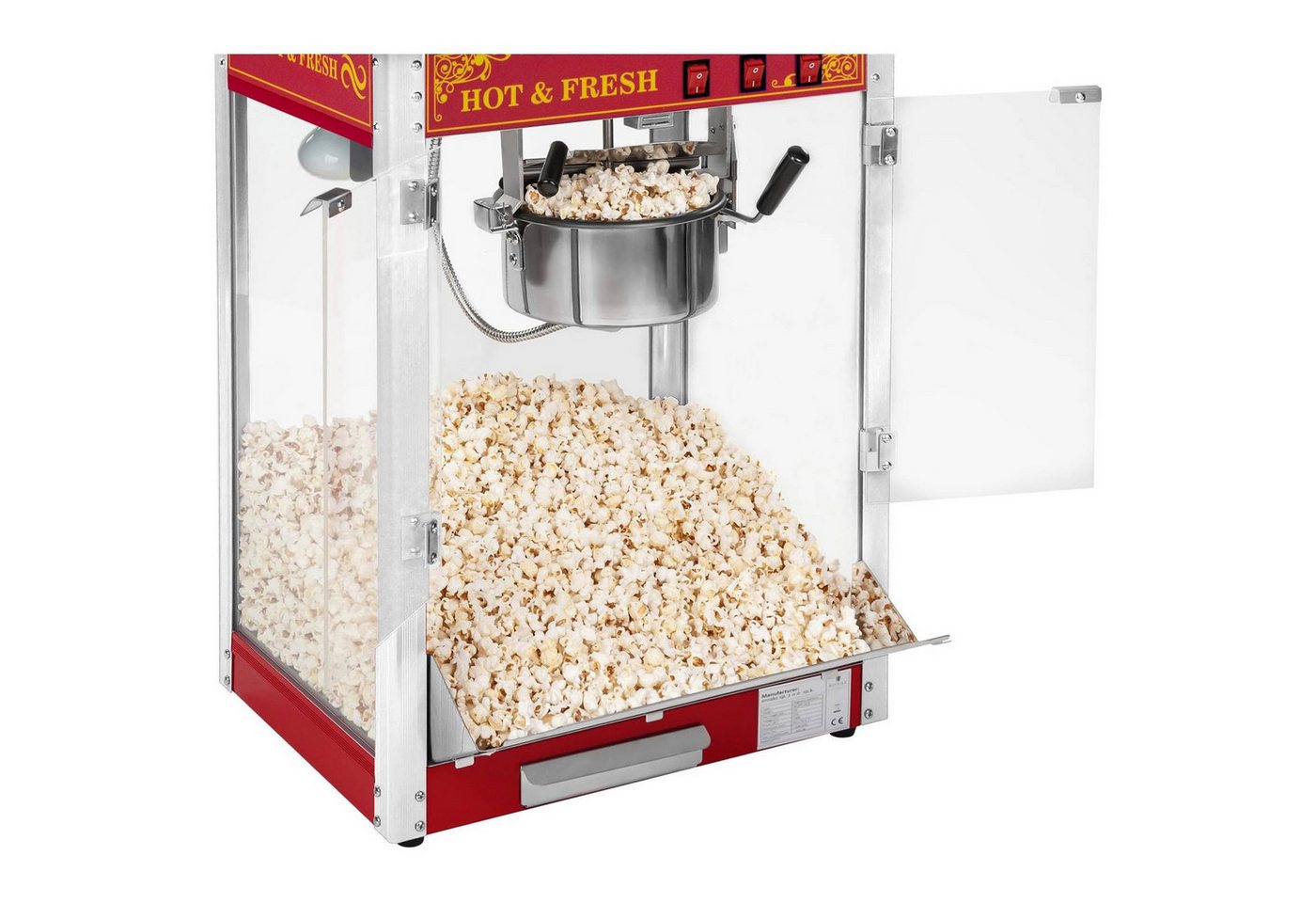 Royal Catering Popcornmaschine 5kg/h Popcornmaker mit Wagen Popcornautomat 1500 W Rot Retro Profi – Bild 4 von 5
