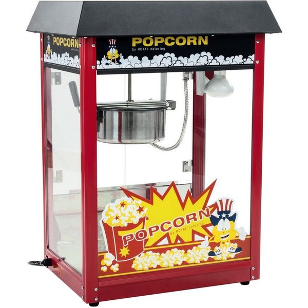 Royal Catering Popcornmaschine 5kg/h Popcornmaker Retro Popcornautomat 1500 W Dach Schwarz Teflon