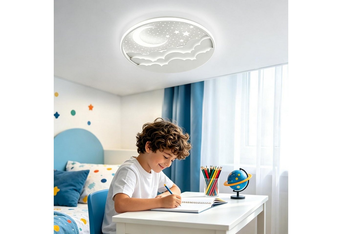 RRBEST Deckenleuchte LED Kinder Deckenlampe, Stern Mond Deckenleuchte Mit Fernbedienung, Warm, Natural, Kalt, Kinderzimmer Dimmbar Deckenleuchten, Schlafzimmer  – Bild 3 von 5