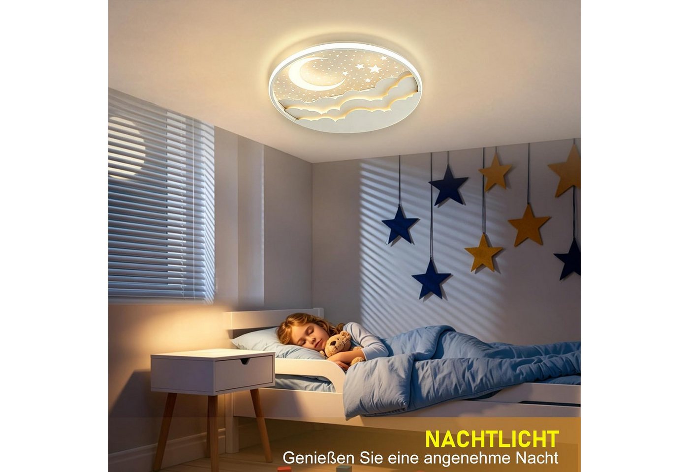 RRBEST Deckenleuchte LED Kinder Deckenlampe, Stern Mond Deckenleuchte Mit Fernbedienung, Warm, Natural, Kalt, Kinderzimmer Dimmbar Deckenleuchten, Schlafzimmer  – Bild 5 von 5