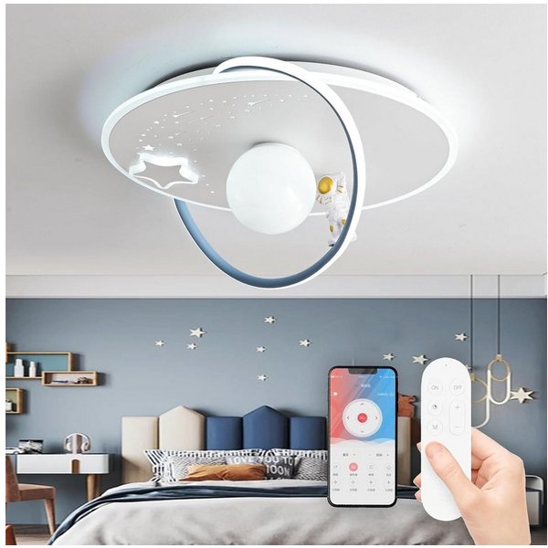 RRBEST Deckenleuchte LED Kinder Deckenlampe, Modernes Design Mond Astronaut Deckenleuchte, Dimmbar mit Fernbedienung Jungen und Mädchen Kinderzimmer Lampen