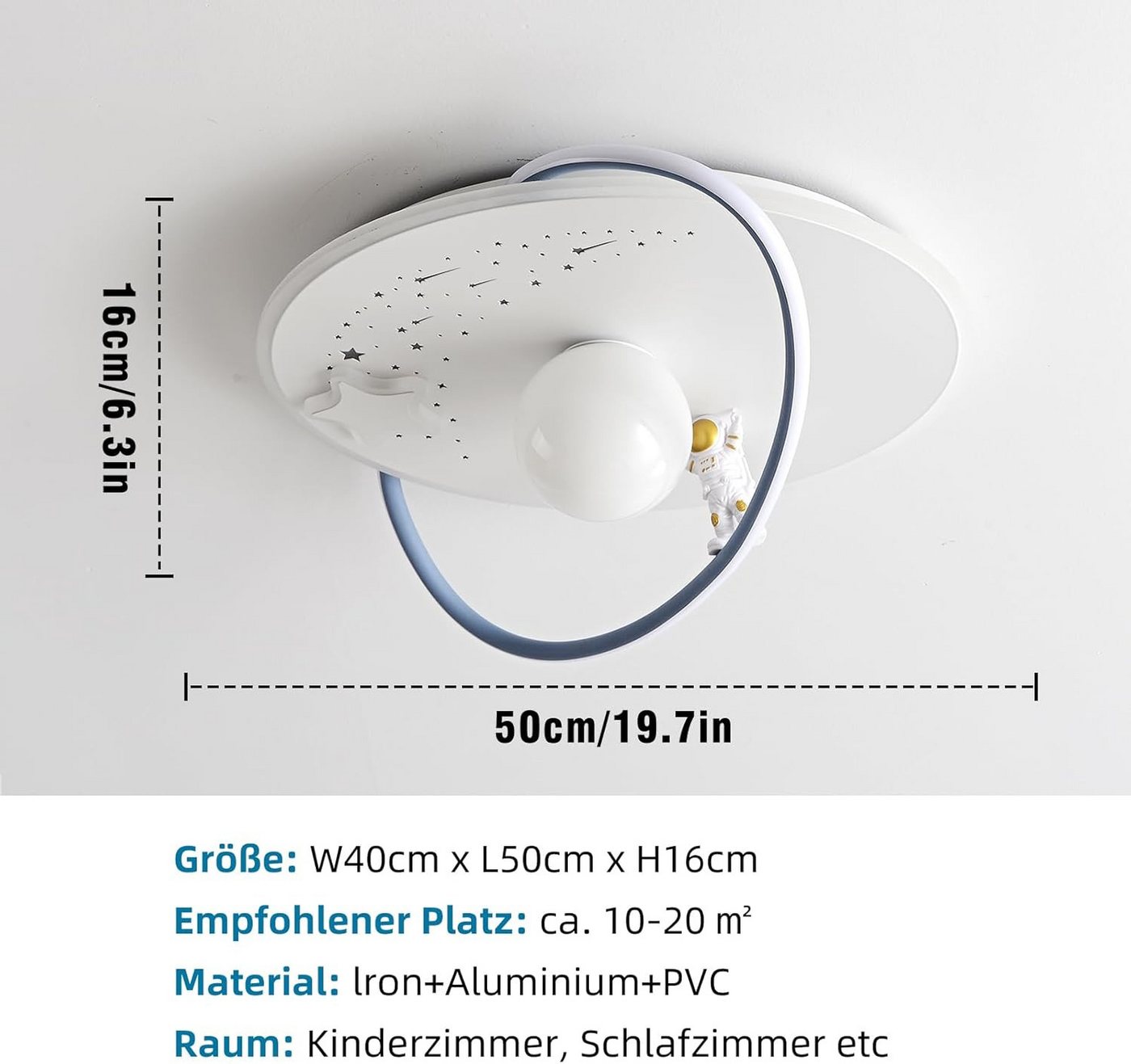 RRBEST Deckenleuchte LED Kinder Deckenlampe, Modernes Design Mond Astronaut Deckenleuchte, Dimmbar mit Fernbedienung Jungen und Mädchen Kinderzimmer Lampen – Bild 2 von 5
