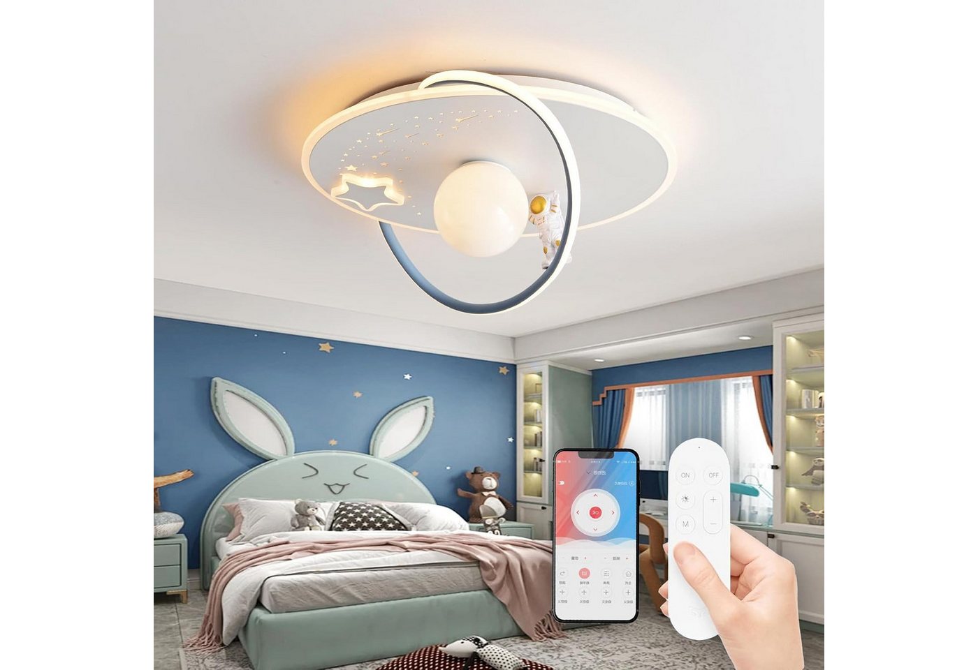 RRBEST Deckenleuchte LED Kinder Deckenlampe, Modernes Design Mond Astronaut Deckenleuchte, Dimmbar mit Fernbedienung Jungen und Mädchen Kinderzimmer Lampen – Bild 3 von 5
