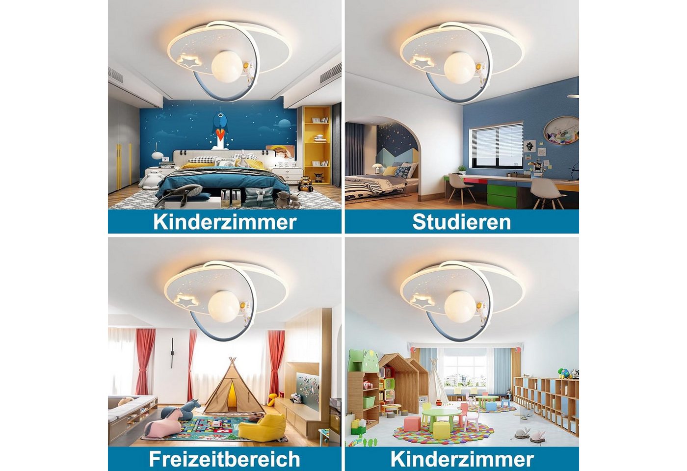 RRBEST Deckenleuchte LED Kinder Deckenlampe, Modernes Design Mond Astronaut Deckenleuchte, Dimmbar mit Fernbedienung Jungen und Mädchen Kinderzimmer Lampen – Bild 4 von 5