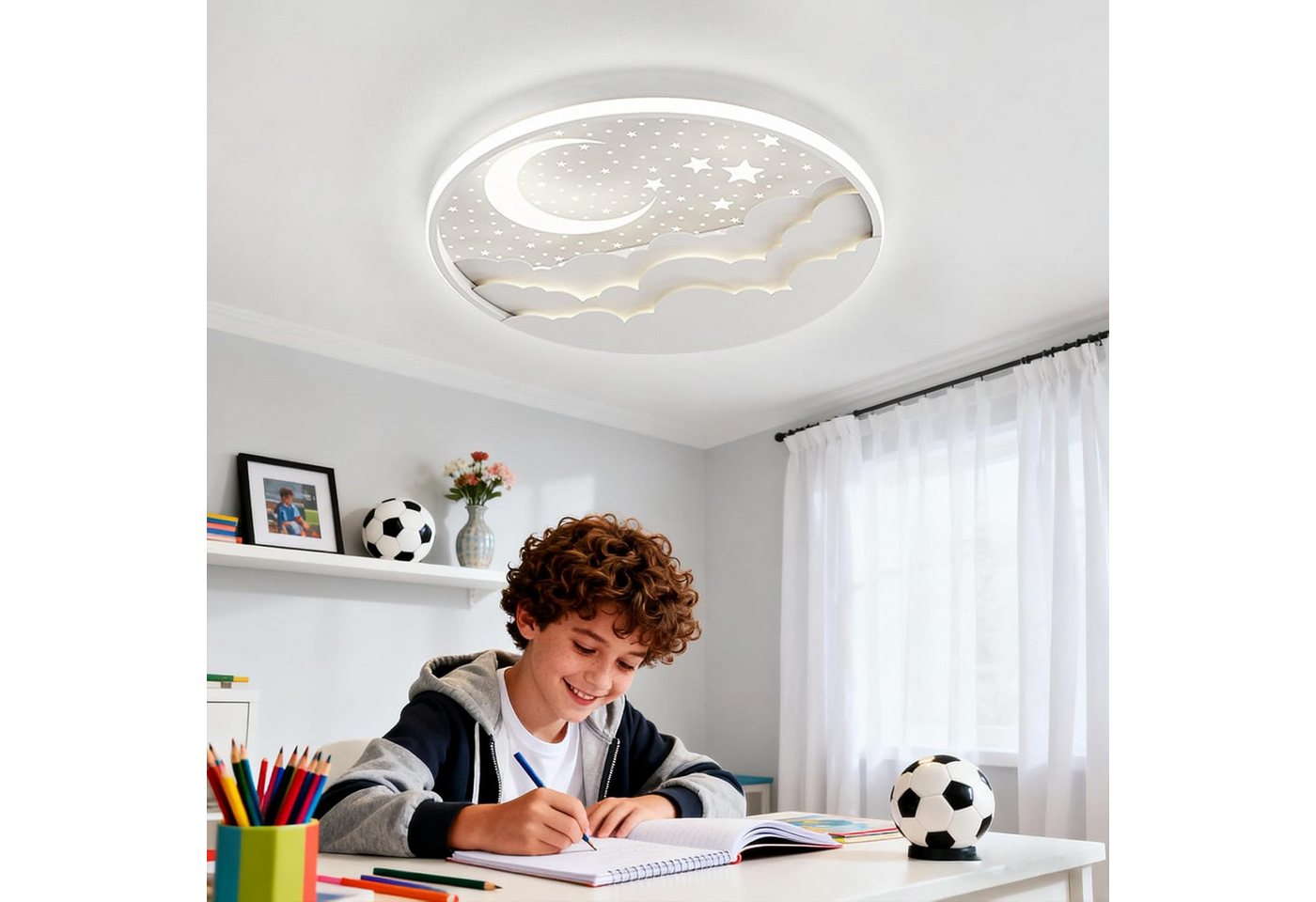 RRBEST Deckenleuchte LED Kinder Deckenlampe, Stern Mond Deckenleuchte Mit Fernbedienung, Warm, Natural, Kalt, Kinderzimmer Dimmbar Deckenleuchten, Schlafzimmer  – Bild 2 von 5