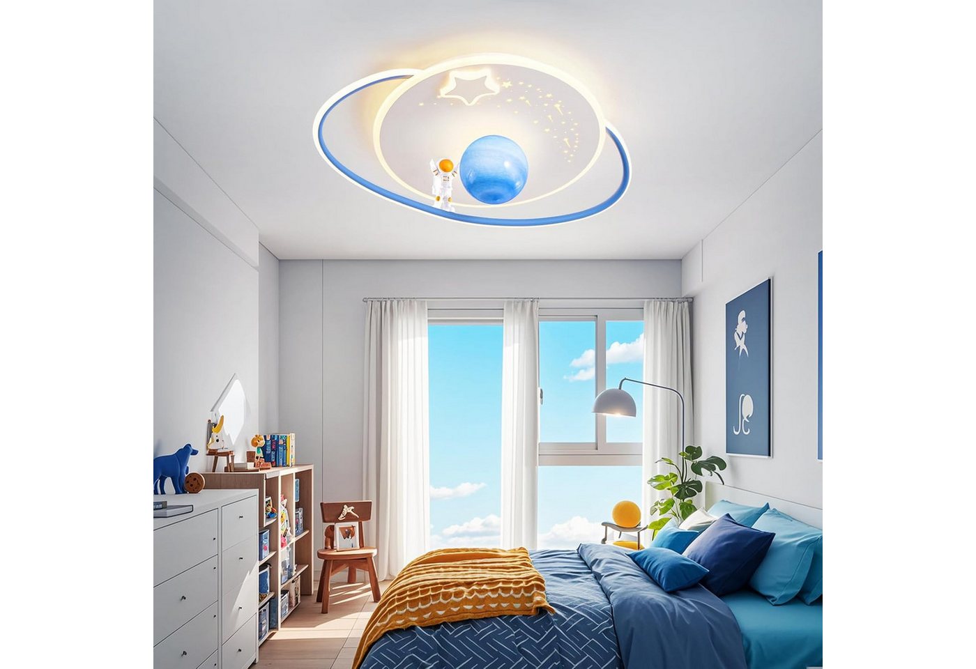 RRBEST Deckenleuchte LED Kinder Deckenlampe, Modernes Design Mond Astronaut Deckenleuchte, Dimmbar mit Fernbedienung Jungen und Mädchen Kinderzimmer Lampen – Bild 2 von 5