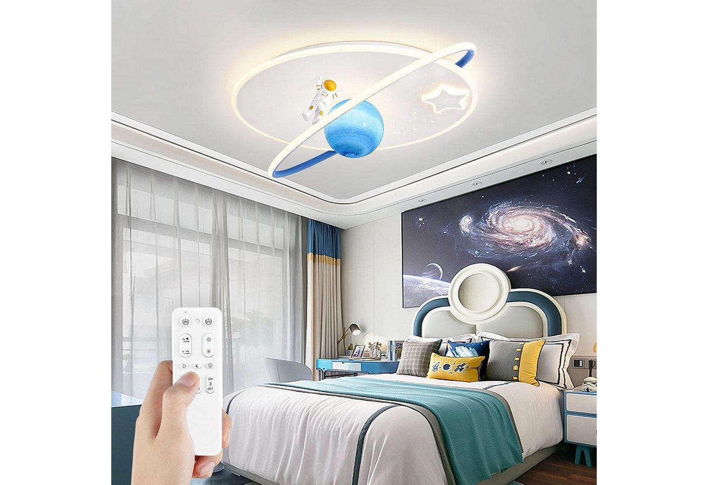 RRBEST Deckenleuchte LED Kinder Deckenlampe, Modernes Design Mond Astronaut Deckenleuchte, Dimmbar mit Fernbedienung Jungen und Mädchen Kinderzimmer Lampen – Bild 3 von 5
