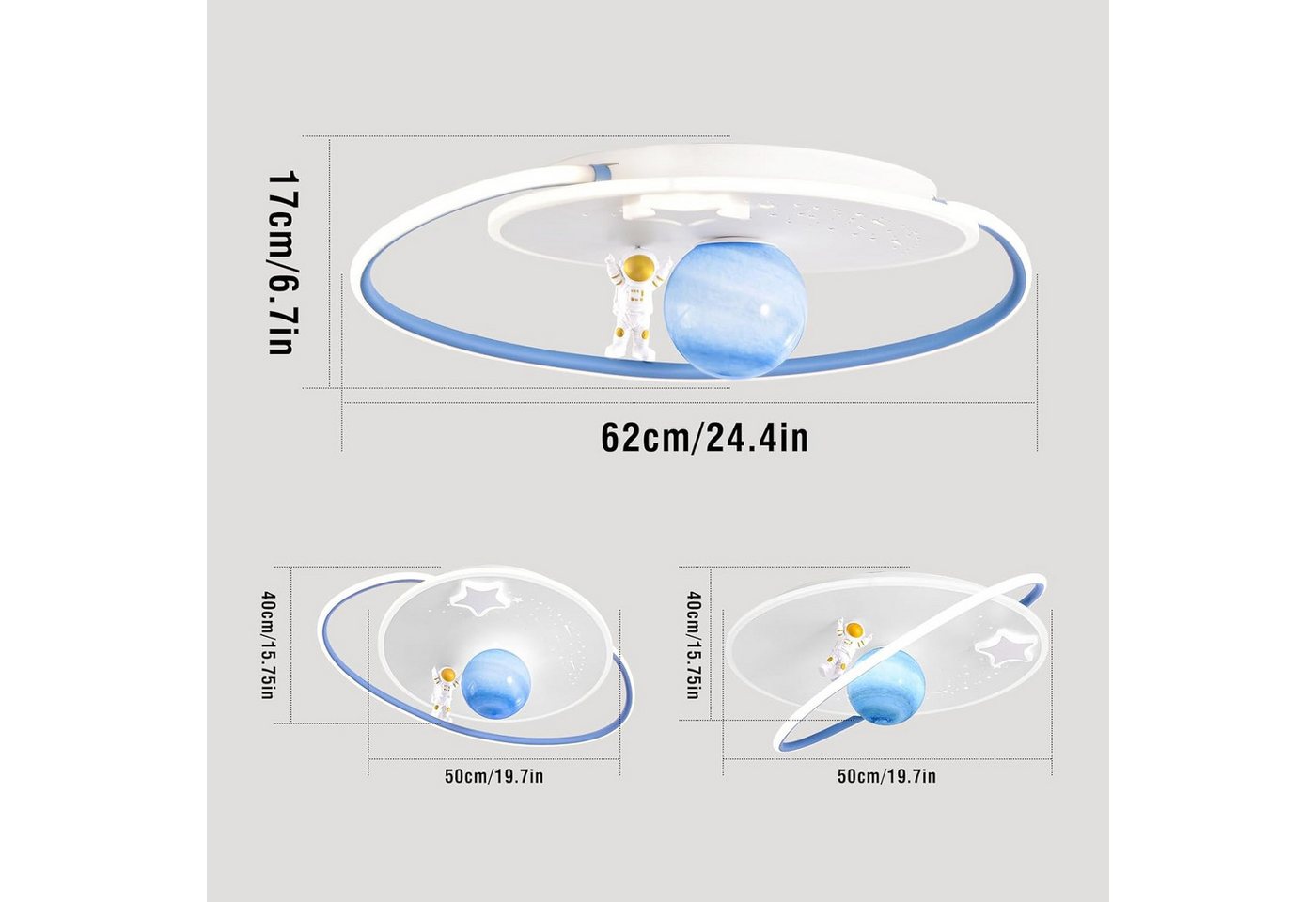 RRBEST Deckenleuchte LED Kinder Deckenlampe, Modernes Design Mond Astronaut Deckenleuchte, Dimmbar mit Fernbedienung Jungen und Mädchen Kinderzimmer Lampen – Bild 4 von 5