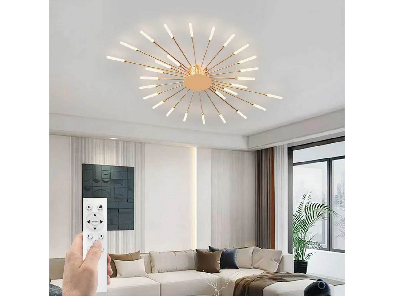 RRBEST Deckenleuchte Modern Deckenleuchte mit Fernsteuerung, LED Deckenleuchte Dimmbar, Wohnzimmerlampe, Schlafzimmerlampe. golden – Bild 2 von 5