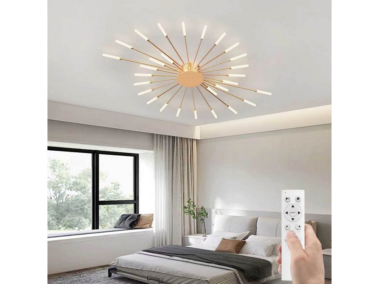 RRBEST Deckenleuchte Modern Deckenleuchte mit Fernsteuerung, LED Deckenleuchte Dimmbar, Wohnzimmerlampe, Schlafzimmerlampe. golden – Bild 3 von 5