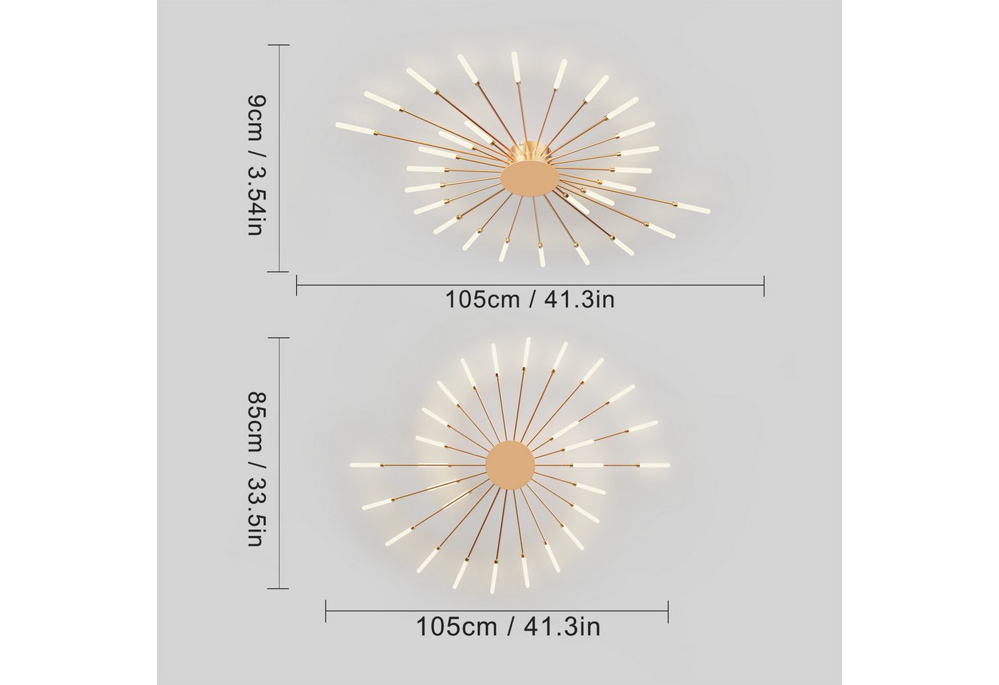 RRBEST Deckenleuchte Modern Deckenleuchte mit Fernsteuerung, LED Deckenleuchte Dimmbar, Wohnzimmerlampe, Schlafzimmerlampe. golden – Bild 5 von 5
