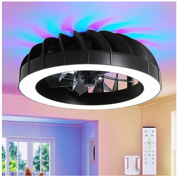 RRBEST Deckenventilator RGB Deckenventilator mit Beleuchtung, Dimmbar Deckenleuchte, mit Fernbedienung, 6 Windstufen, 3000K-6500K