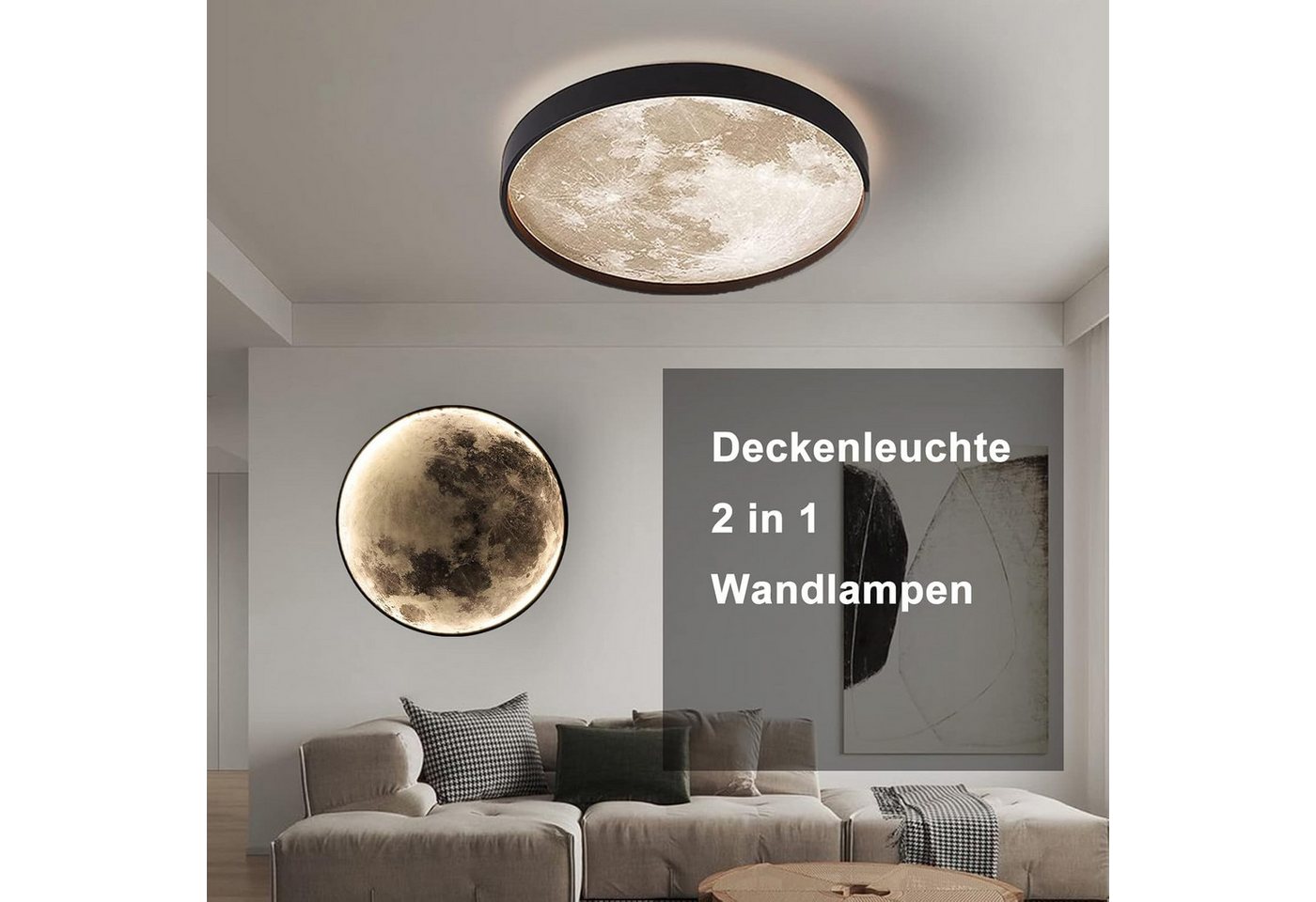 RRBEST LED Deckenleuchte Led Deckenleuchte Mond, Mond Wandleuchte Dimmbar, 3D-Druck Deckenlampe mit Fernbedienung Nachtlichtmodus – Bild 4 von 5