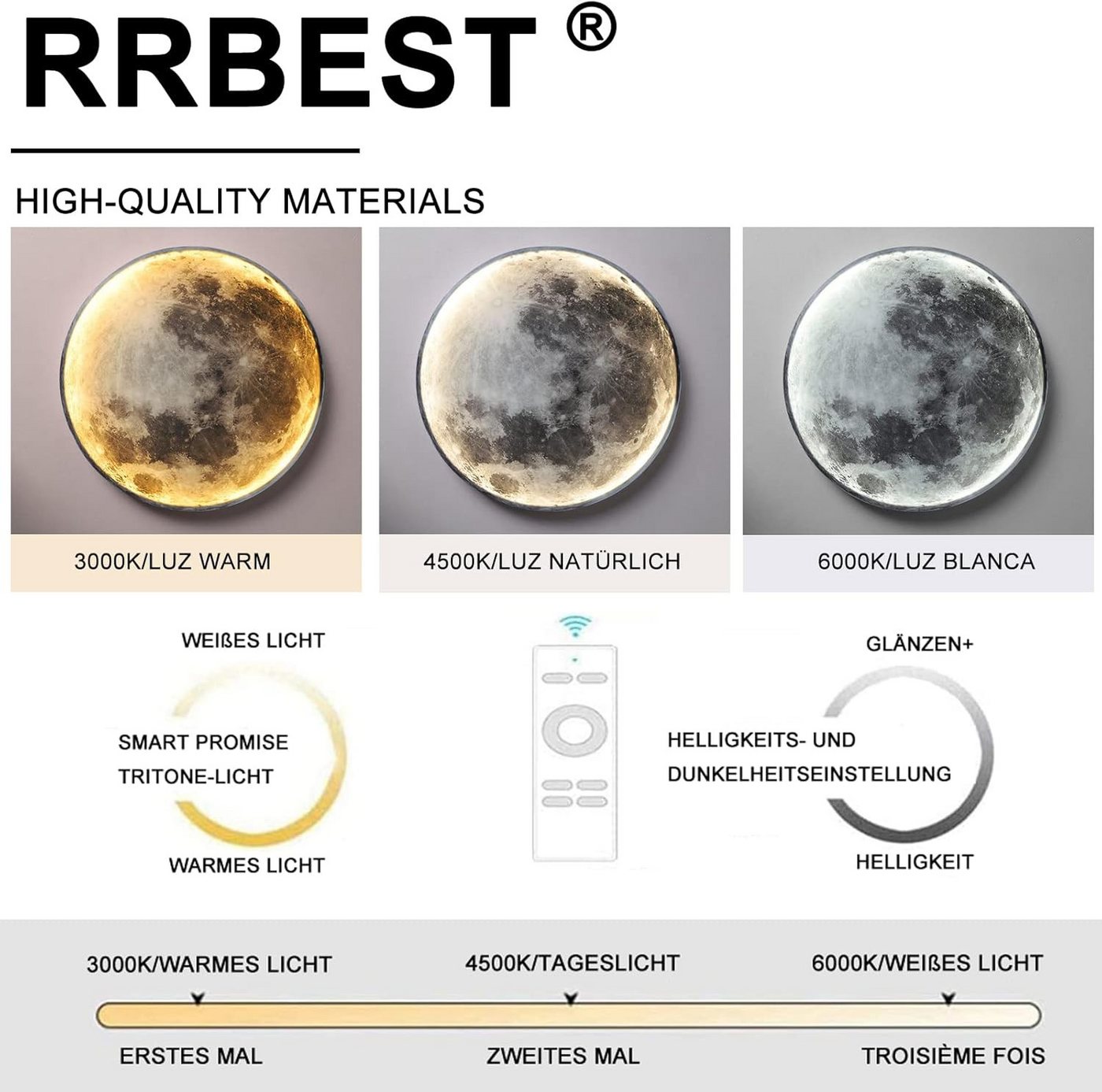 RRBEST LED Deckenleuchte Led Deckenleuchte Mond, Mond Wandleuchte Dimmbar, 3D-Druck Deckenlampe mit Fernbedienung Nachtlichtmodus – Bild 5 von 5