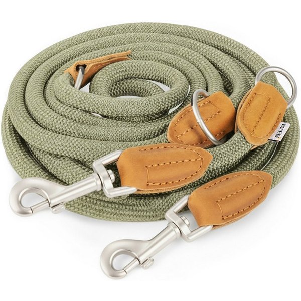 Rudelkönig Hundeleine Hundeleine 2,25m mit Leder, Elegante Führleine für große Hunde, Leder, Polyester (1-tlg), 3-fach verstellbare Tauleine