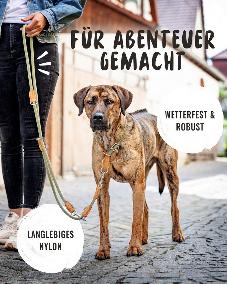 Rudelkönig Hundeleine Hundeleine 2,25m mit Leder, Elegante Führleine für große Hunde, Leder, Polyester (1-tlg), 3-fach verstellbare Tauleine – Bild 2 von 5