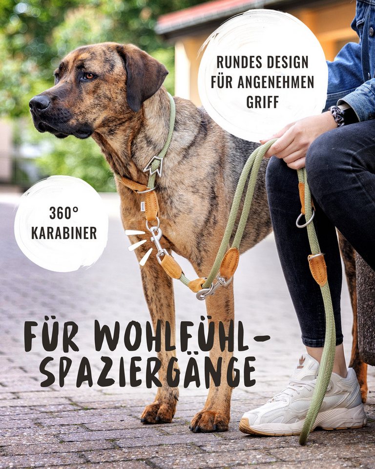 Rudelkönig Hundeleine Hundeleine 2,25m mit Leder, Elegante Führleine für große Hunde, Leder, Polyester (1-tlg), 3-fach verstellbare Tauleine – Bild 4 von 5