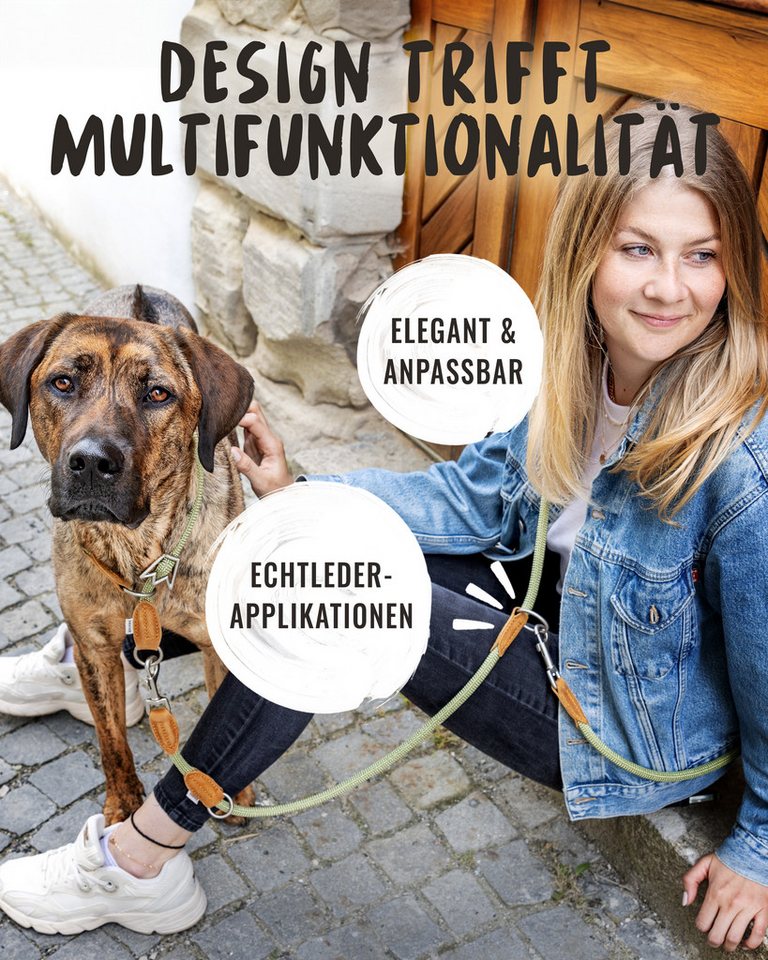 Rudelkönig Hundeleine Hundeleine 2,25m mit Leder, Elegante Führleine für große Hunde, Leder, Polyester (1-tlg), 3-fach verstellbare Tauleine – Bild 5 von 5