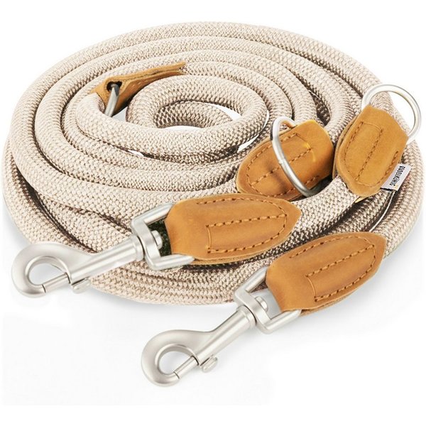 Rudelkönig Hundeleine Hundeleine 2,25m mit Leder, Elegante Führleine für große Hunde, Leder, Polyester (1-tlg), 3-fach verstellbare Tauleine