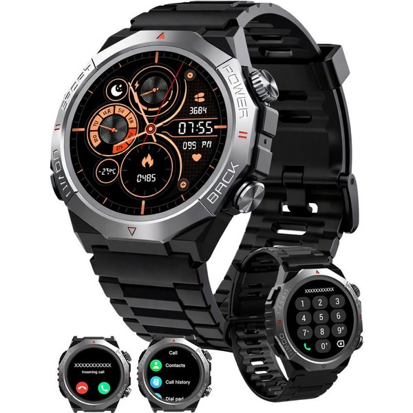 RUHE Smartwatch Telefonfunktion Herren Schrittezähler Touchscreen Silikon Smartwatch (3,53 cm/1.39 Zoll, Android und iOS) Sportuhr, 1-tlg., Herzfrequenzmonitor 