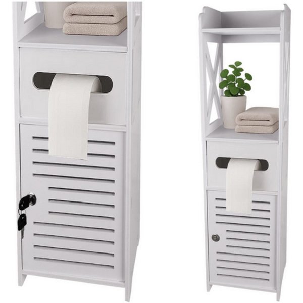 Ruhhy Badkommode Freistehender Badezimmerschrank mit Toilettenpapierhalter (Freistehender Badezimmerschrank mit Toilettenpapierhalter und Schloss, 1x Badezimmer