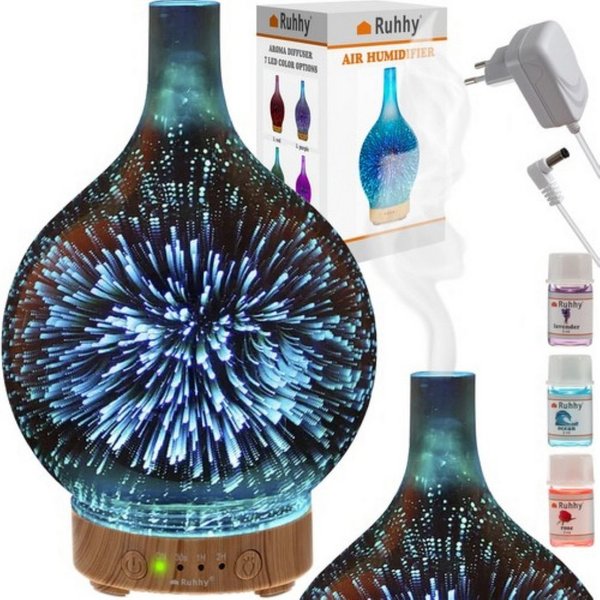 Ruhhy Luftbefeuchter Luftbefeuchter mit LED, Aromatherapie & 3D-Effekt, 3-in-1-Funktion: Befeuchter, Nachtlampe, Aromatherapie